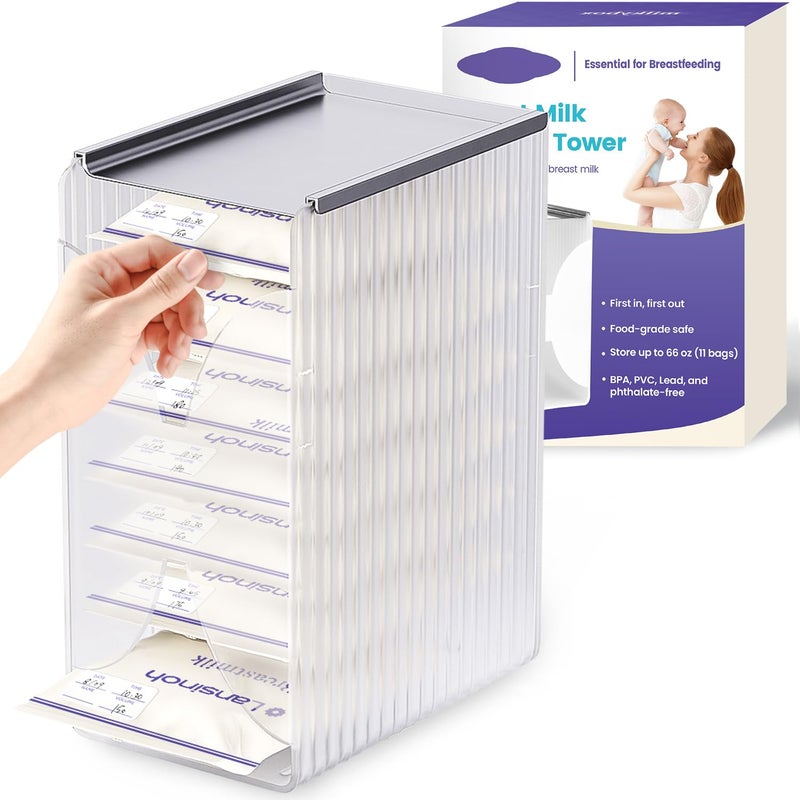 E1vee1 Freeze Organizer and Tower for Breastmilk Storage Bags, First-in First-Out Container Storing System with Quick-Freeze Tray to Freezing Breastmilk, Reusable and Breastfeeding Essentials - Image 1
